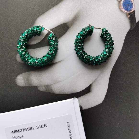 New Christmas Celine Crystal Green Enameled Hoops - Picture 2 of 4